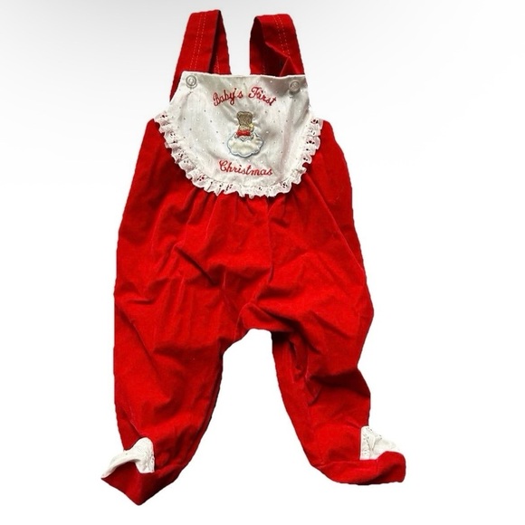 Other - Vintage Charming Original Baby’s First Christmas Overalls Size 0-3 Months